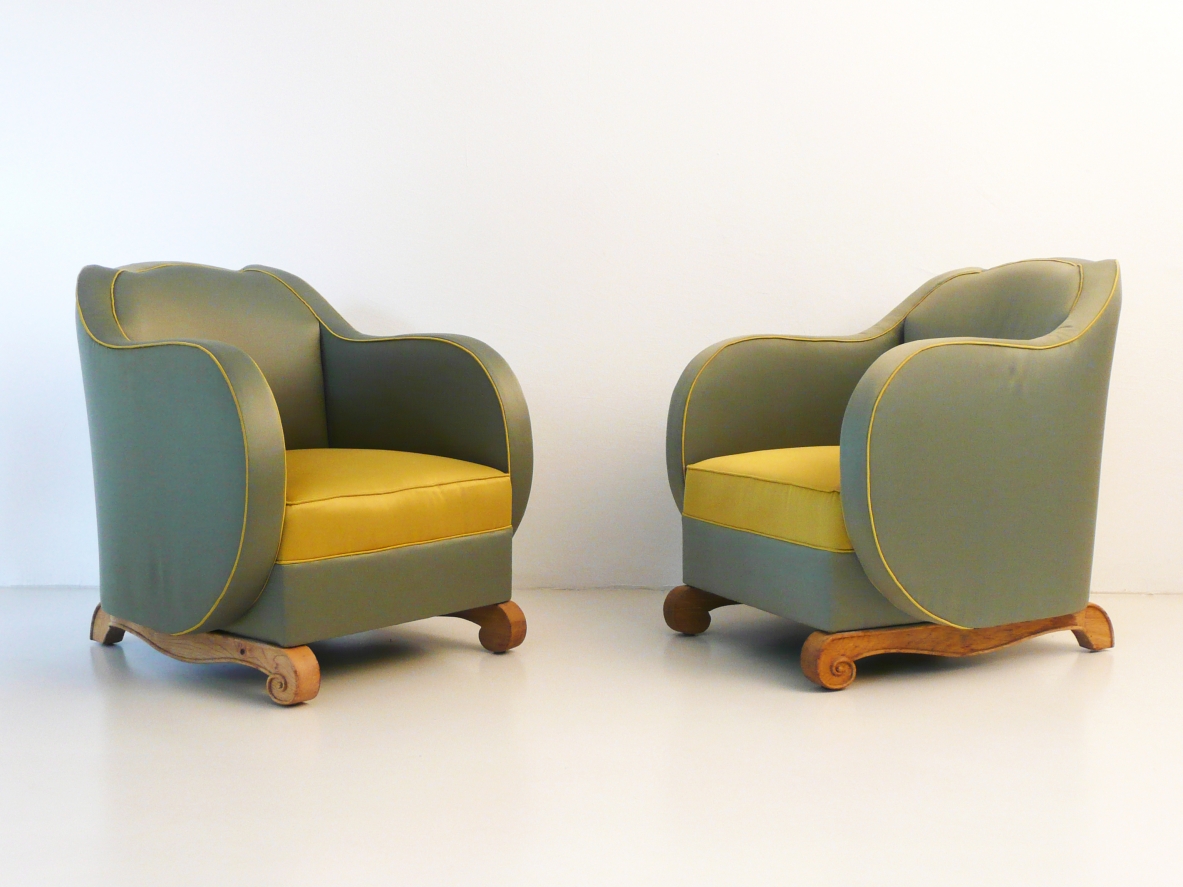 Coppia di rare poltrone Art Deco a pozzetto, Francia, 1930ca.