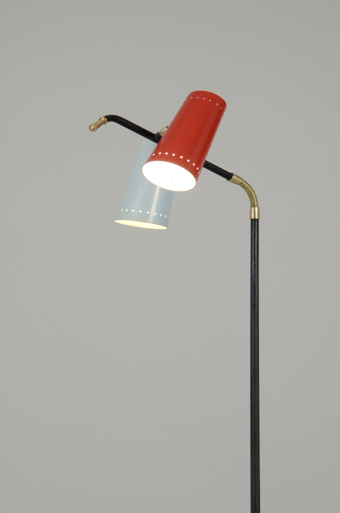 Stilux, rare and refined floor lamp with two adjustable shades, 1950's