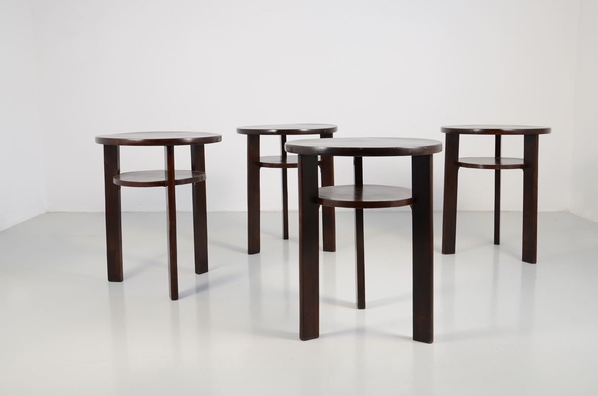 Set of five 1940's coffee tables in polished mahogany.