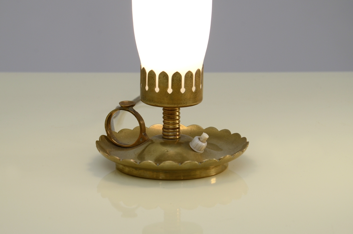 Pair of brass and opaline glass table lamps, Italy, 1940's.