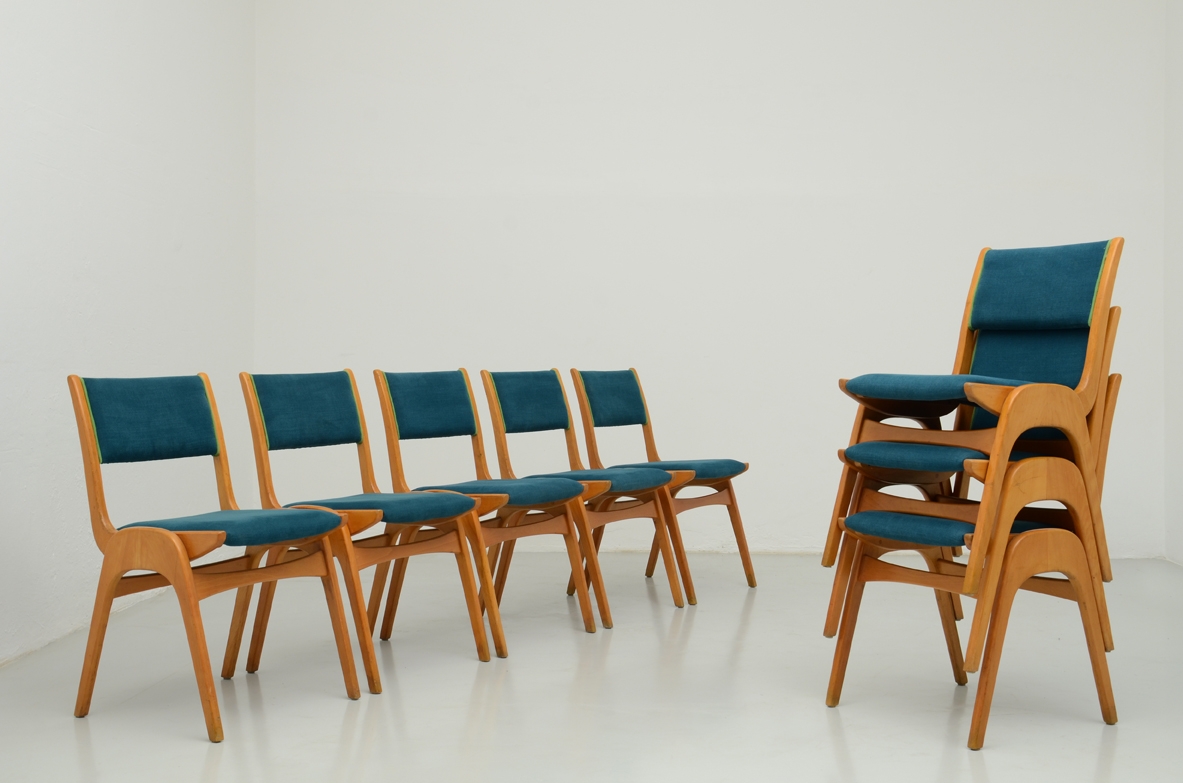 Set of eight stacking chairs, Denemark, 1960's.