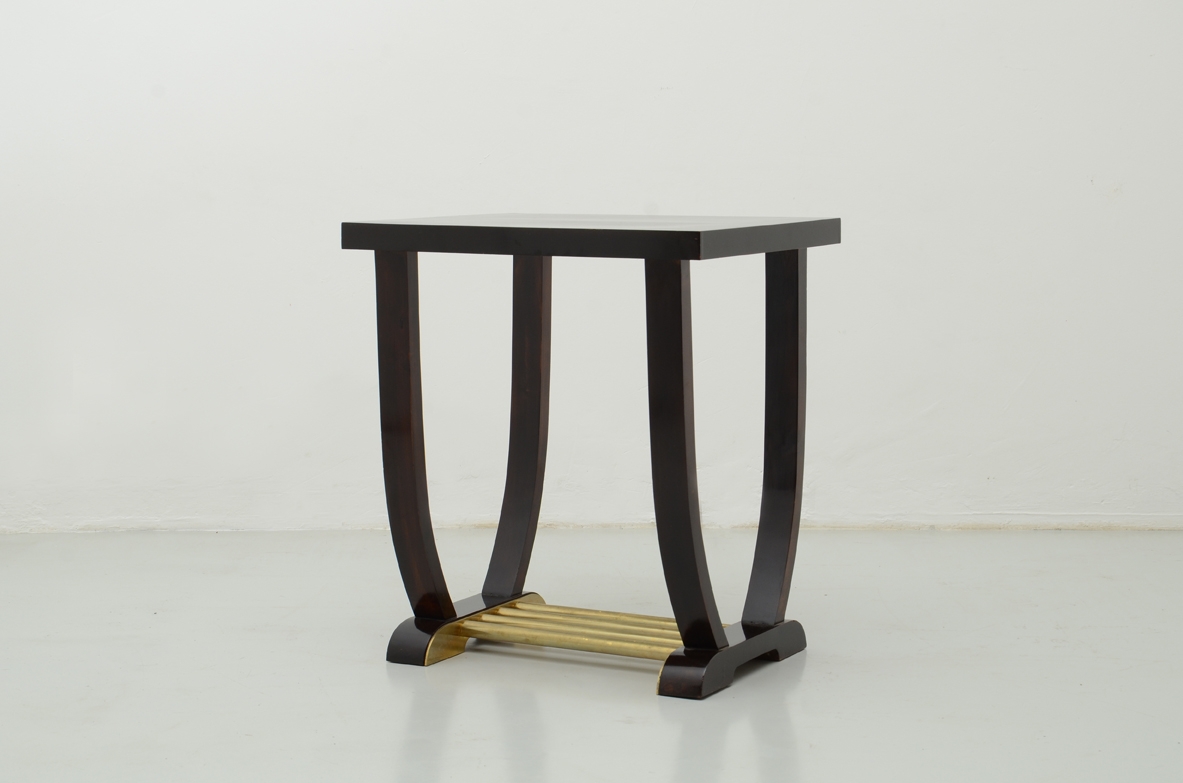 Art deco side table with brass details. France, 1940's