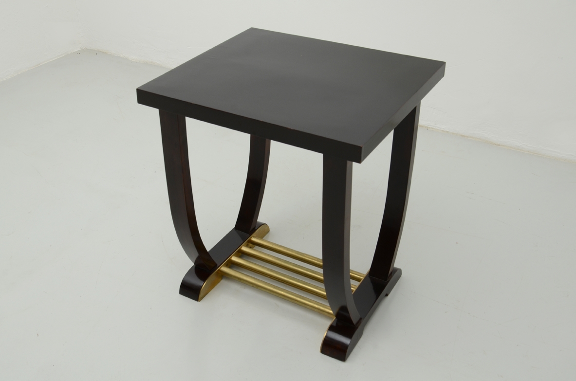 Art deco side table with brass details. France, 1940's