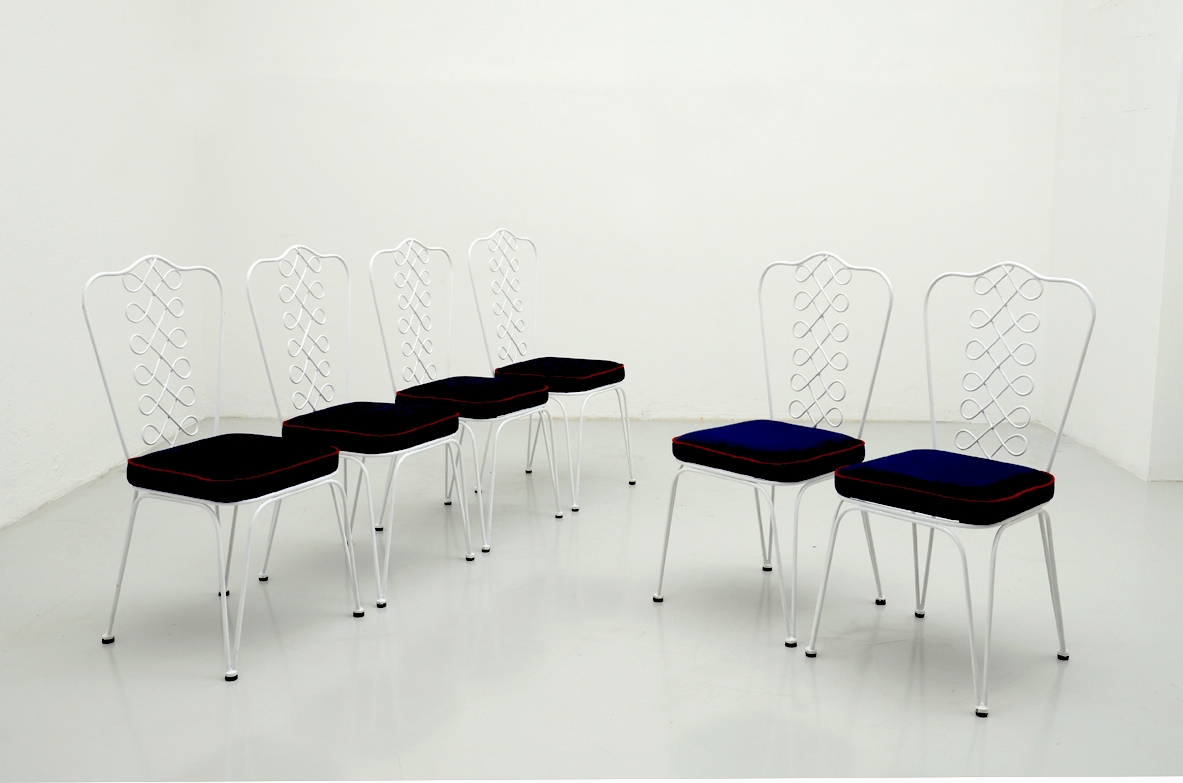 Gio Ponti, set of six rare 1940's chairs with a very nice back and upholstered seat. 