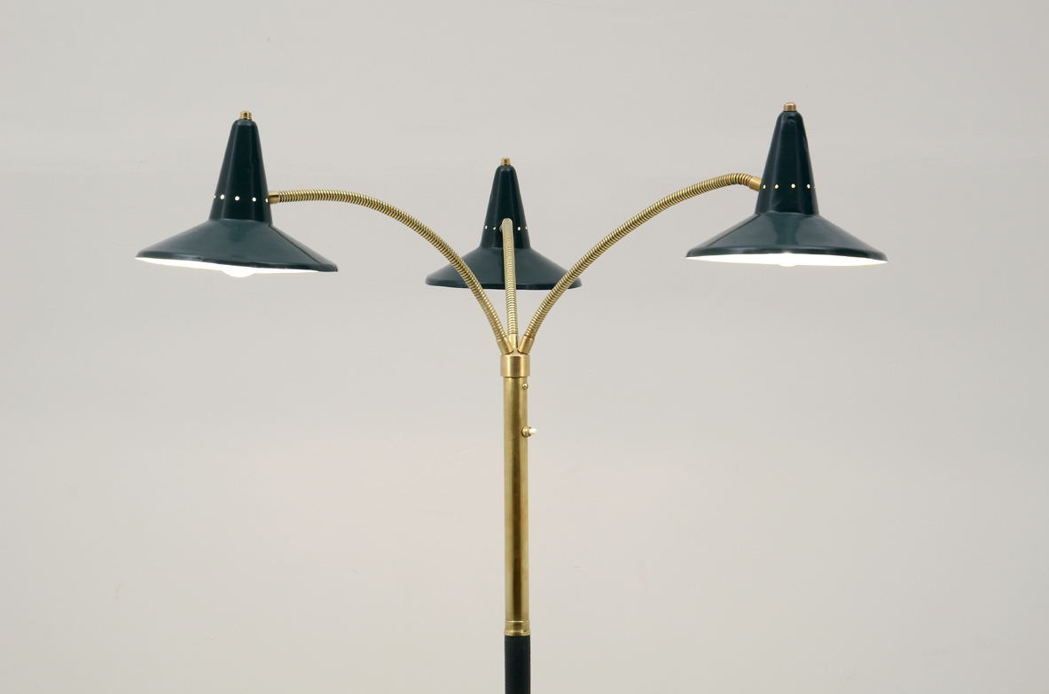 Stilnovo 1950's floor lamp with colored shades and brass structure