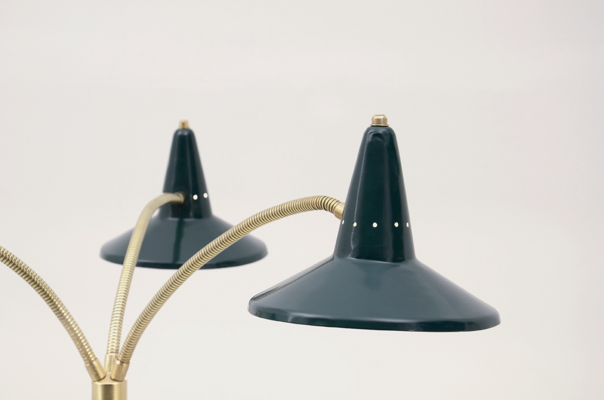 Stilnovo 1950's floor lamp with colored shades and brass structure