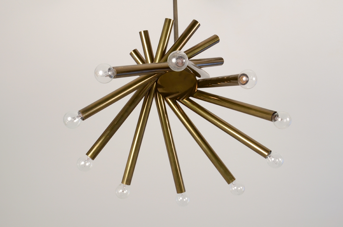 Stilnovo, rare pair of 1960's ceiling lamps with ten lights each.