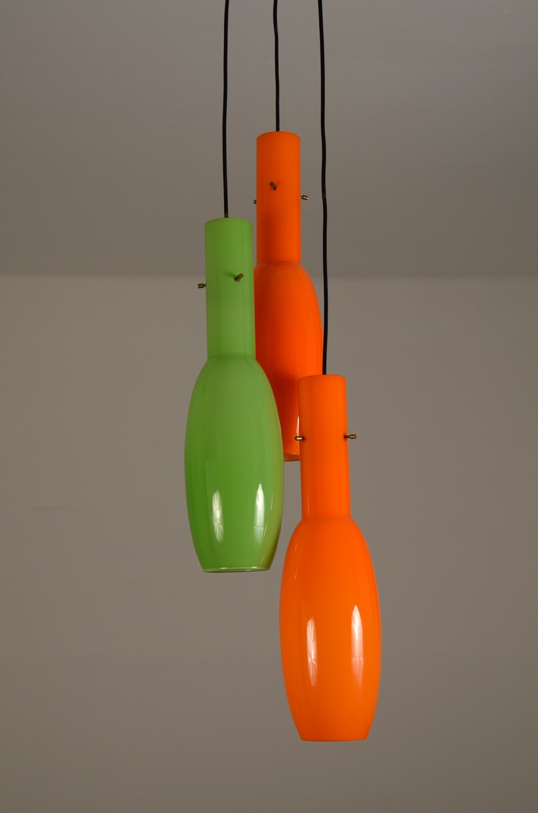 Lampadario a sospensione a tre vetri, Vistosi 1950ca.