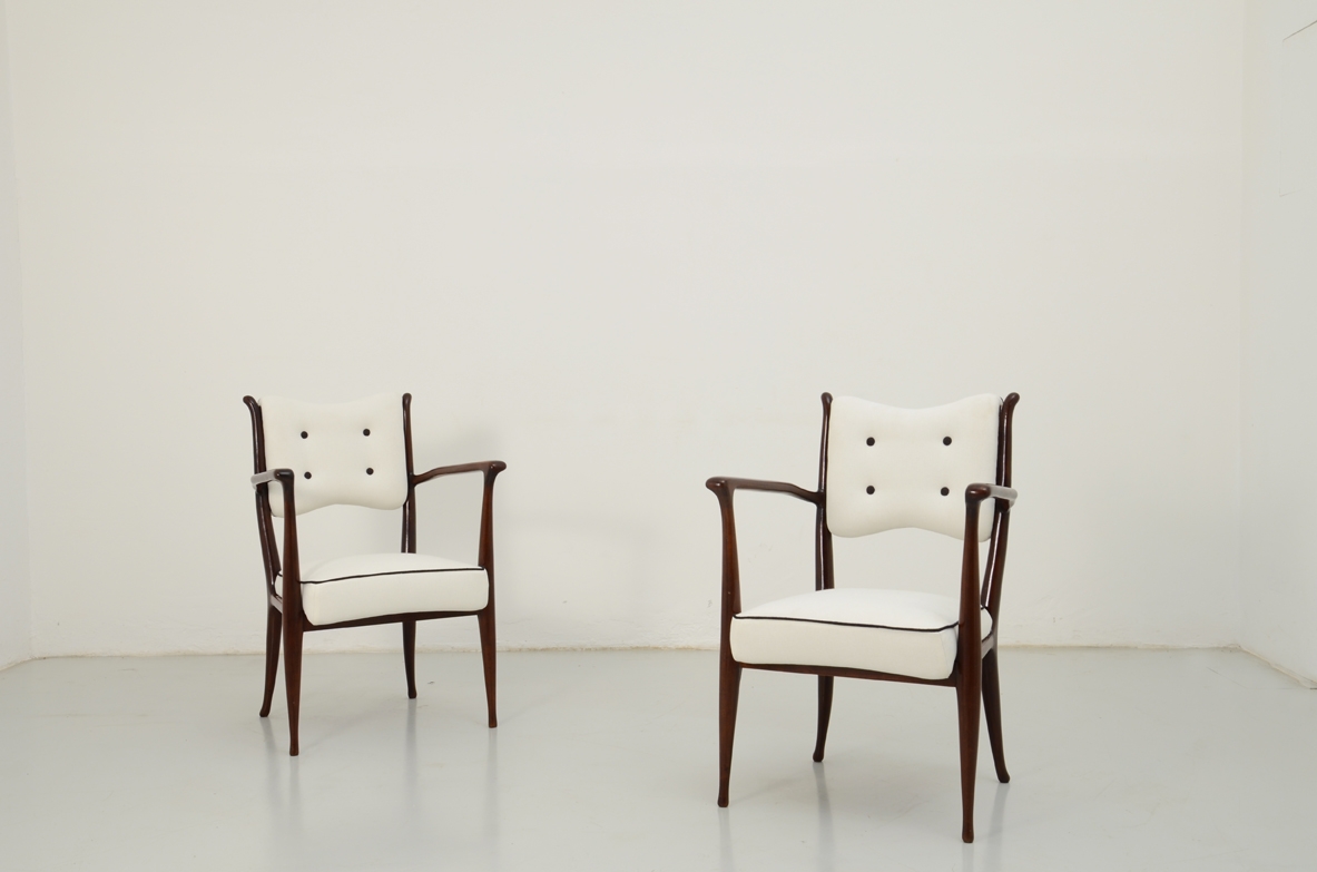 Carlo De Carli/Olivieri, pair of very refined unique pair of 1940's armchairs