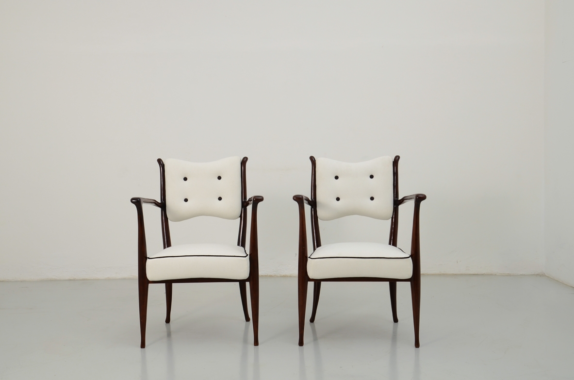 Carlo De Carli/Olivieri, pair of very refined unique pair of 1940's armchairs