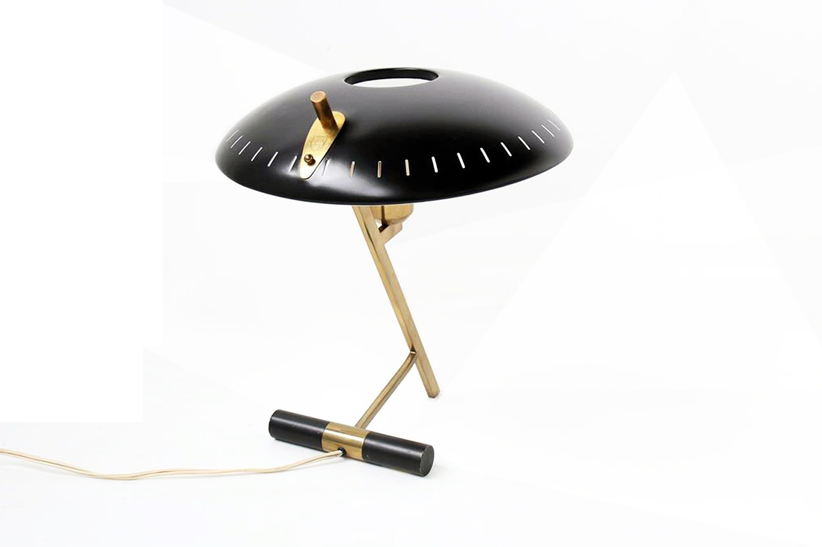 Luis C.Kallf per Philips, Z table lamp in brass and metal, 1954.