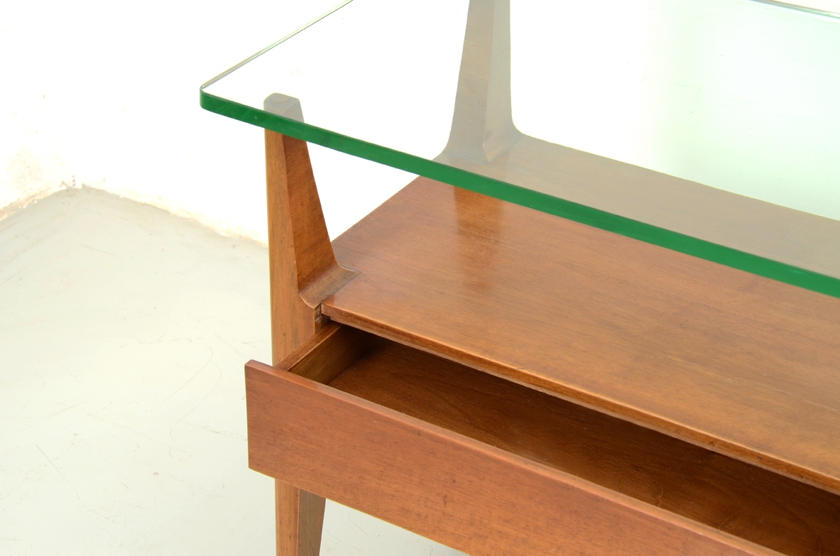 Pair of nice Italian 1950's side tables with crystal glass top.