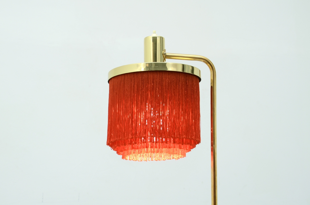 H.Agne Jacobsson, Sweden very rare 1950's floor lamp in btass with silk hair shade.