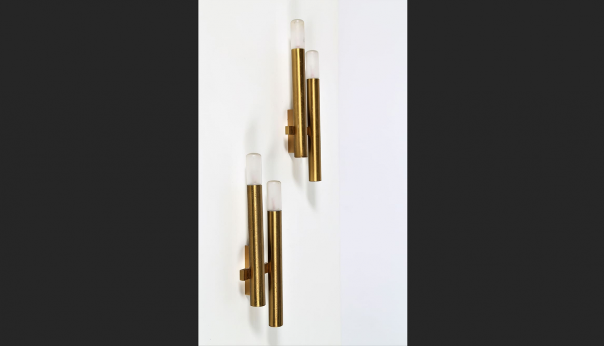 Stilnovo, a pair of elegant appliqués made of glass and brass, 1950s.