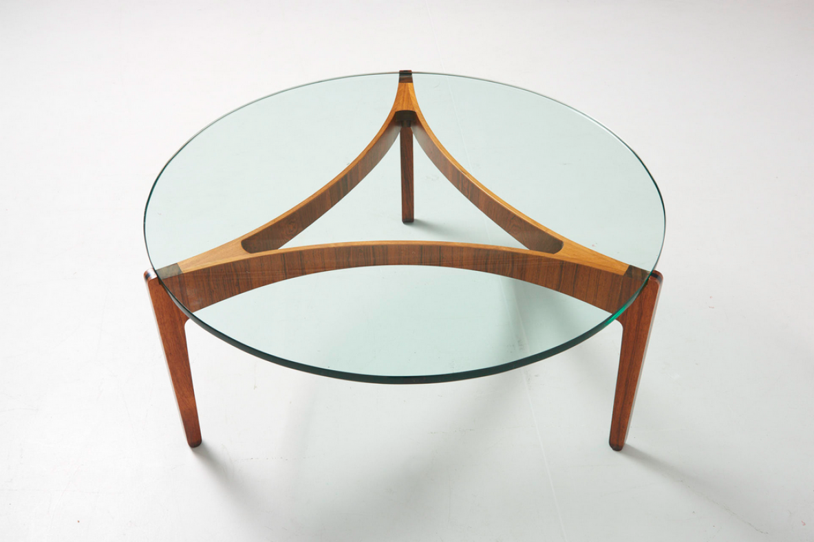 Sven Ellekaer Rosewood base and glass top coffee table for Christian Linneberg Møbelfabrik, 1960's.