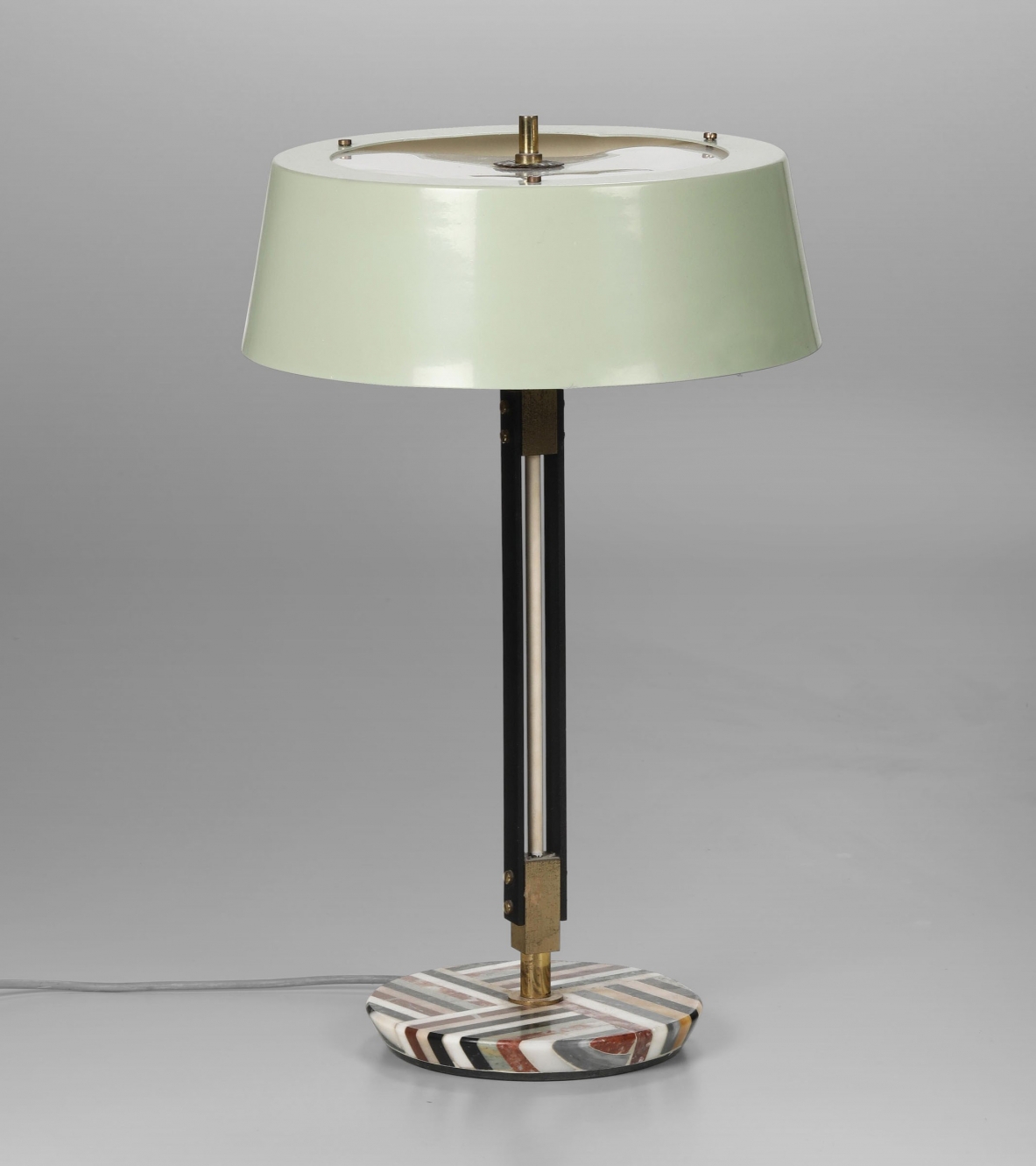 Stilnovo, original table lamp with structure in brass and lacquered metal, marble base.