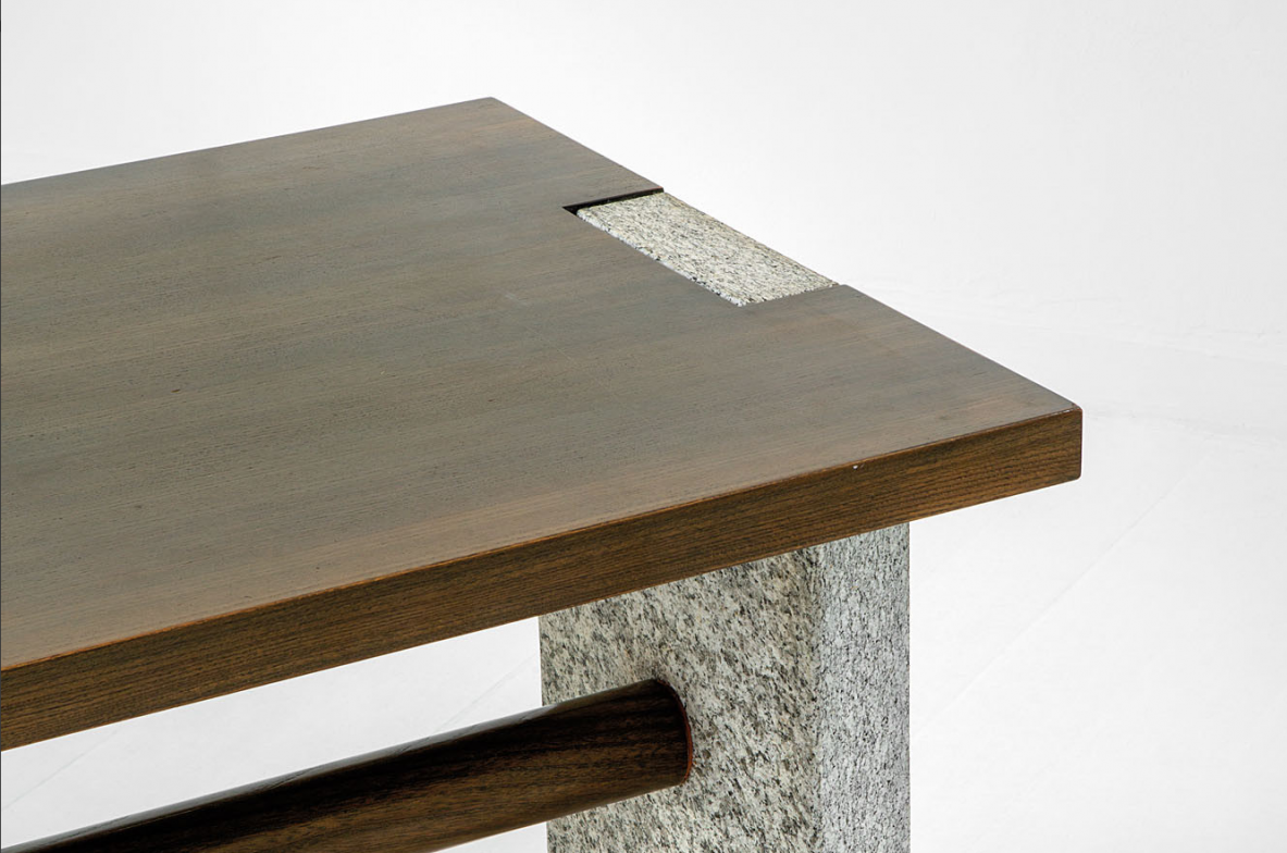 Carlo Scarpa, rare table/console in stone and oak top Prod. Simon, 1972.