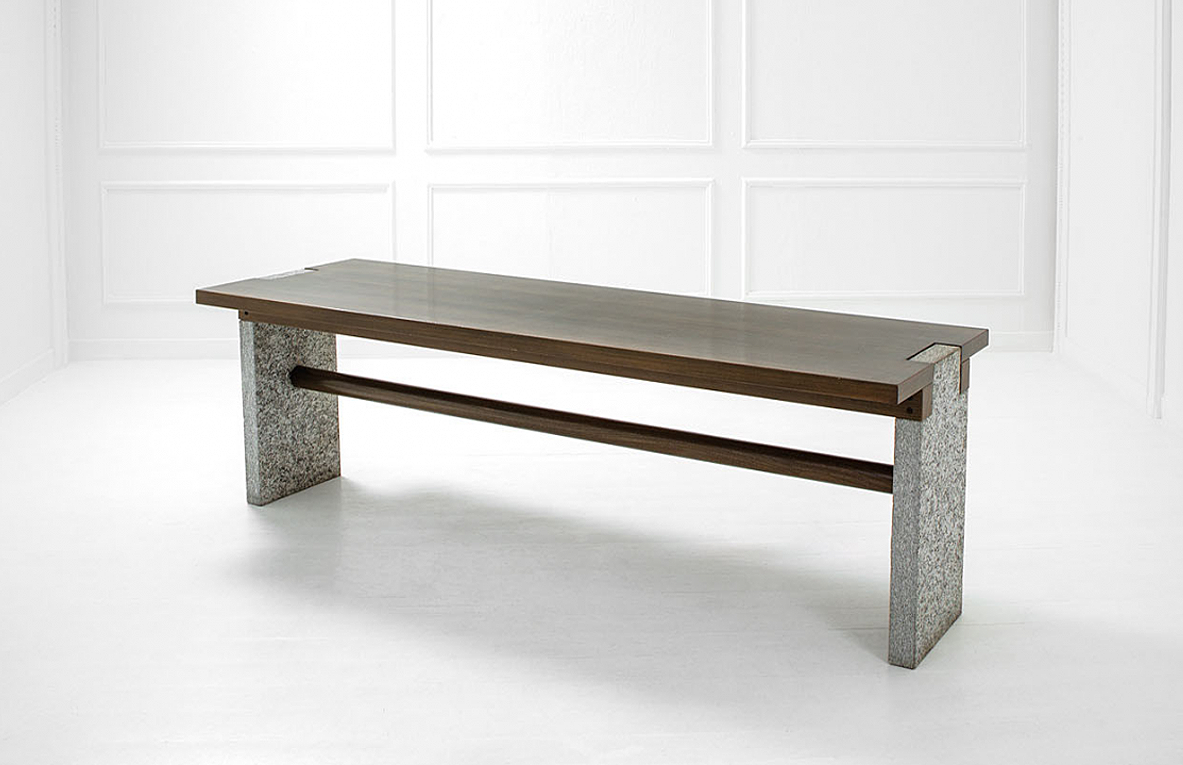 Carlo Scarpa, rare table/console in stone and oak top Prod. Simon, 1972.