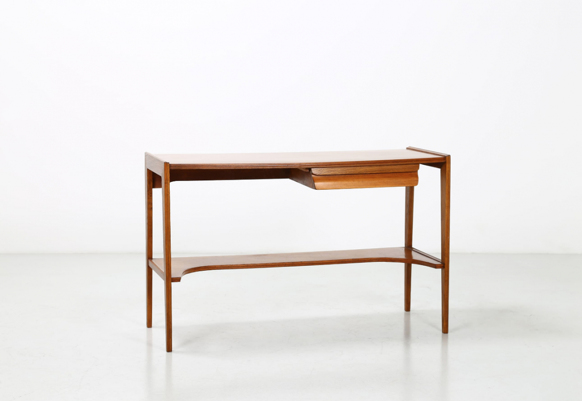 Console realizzata in legno di faggio con cassetto, Italia 1950
