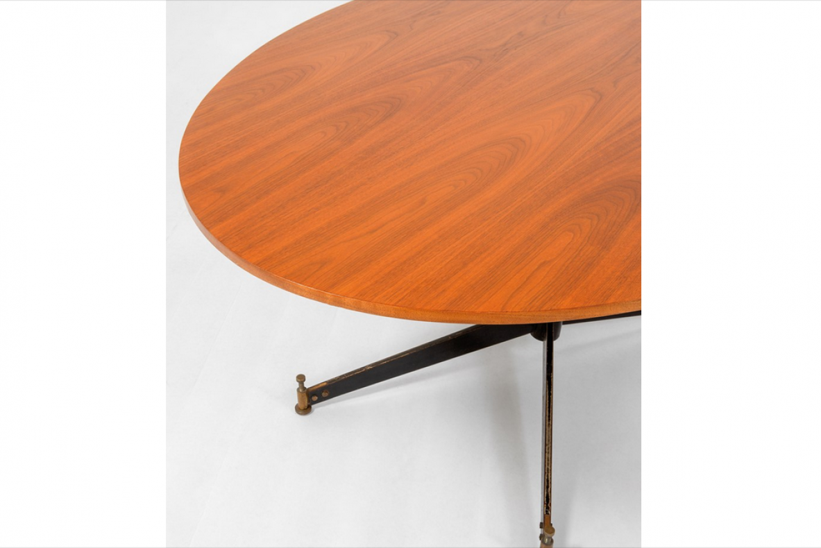 Ignazio Gradella, table mod.T2.  Top in wood, structure in enamelled metal and brass detail