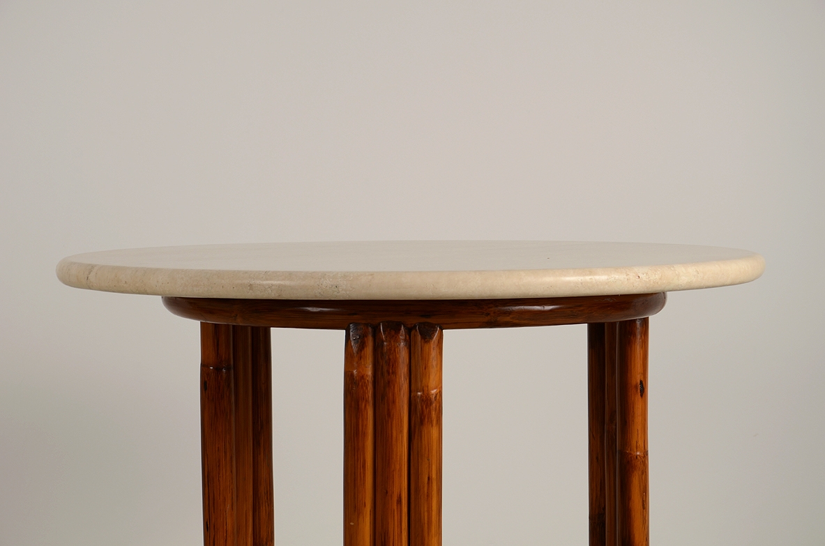 Pair of 1970's Italian coffee tables in bamboo with top in 