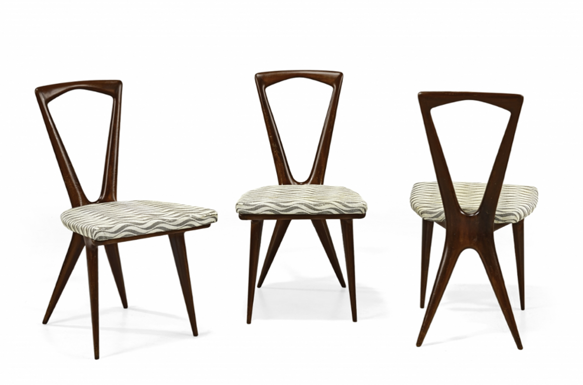 Gianni Vigorelli, extraordinary set of 1950's modernist mahogany chairs.