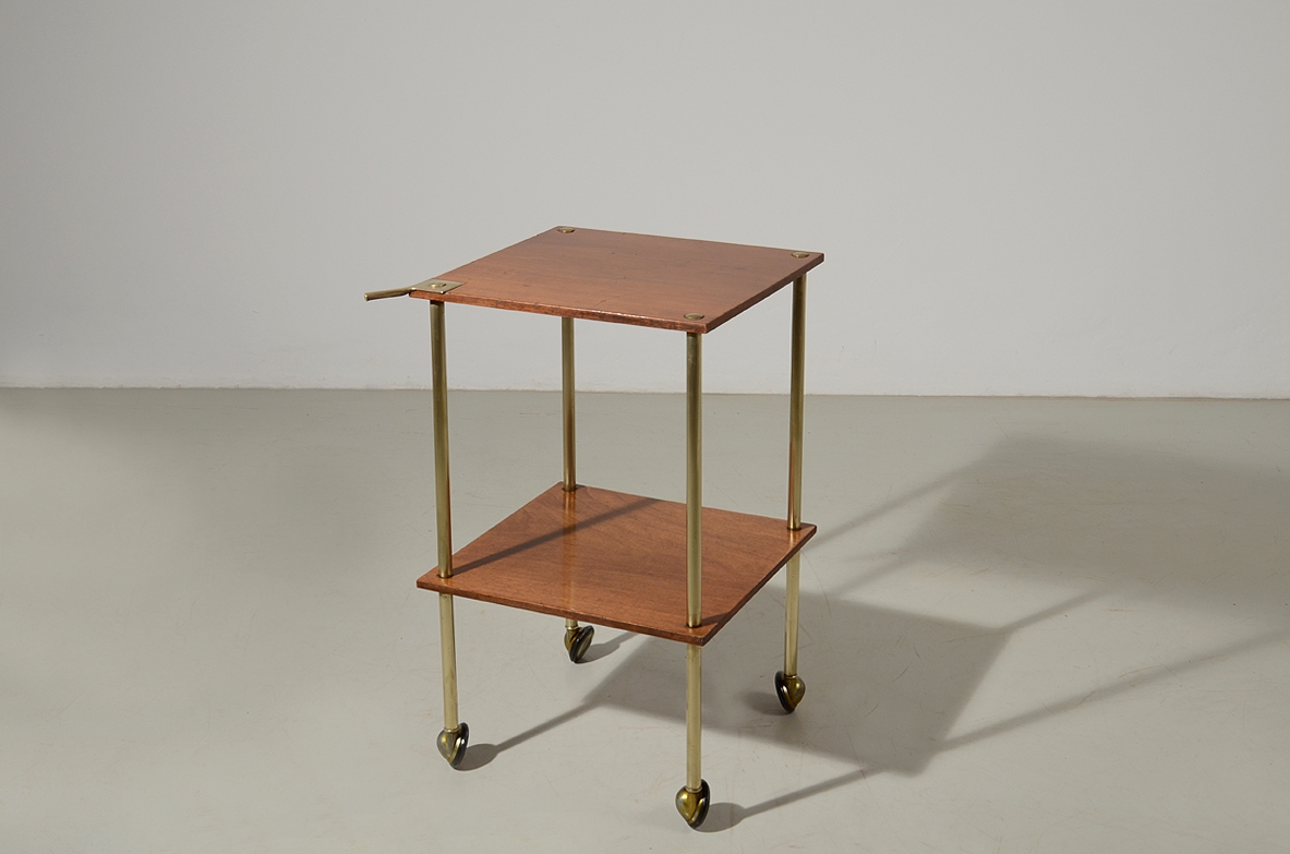 Luigi Caccia Dominioni, small trolley in wood and brass. Prod. Azucena 1950's.