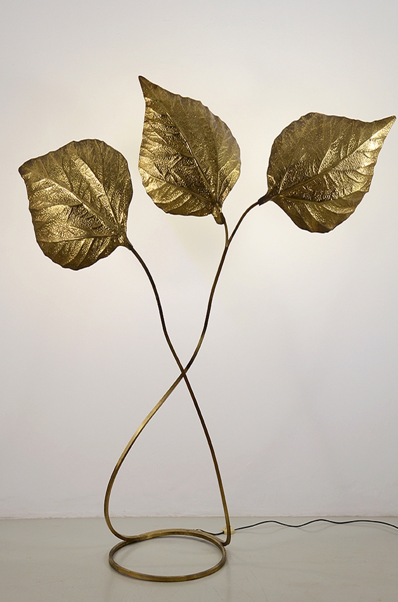Tommaso Barbi, 1970's brass floor lamp with circular base.