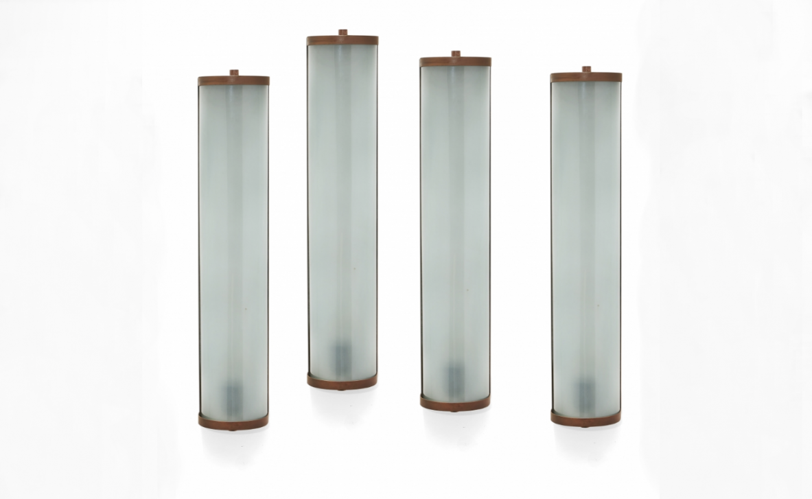 Four large appliques in glass and brass, 1940s.