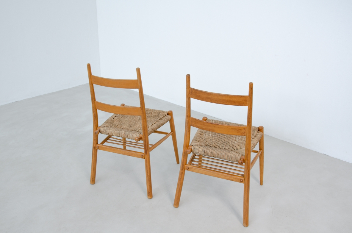 Set of six chairs with straw seat in the style of Kaare Klint, Germany 1950's.