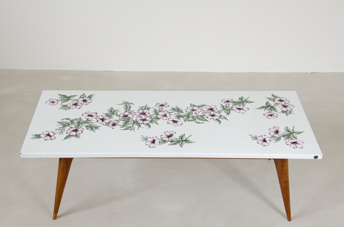 Piero fornasetti, 1960's low table with decorated top.