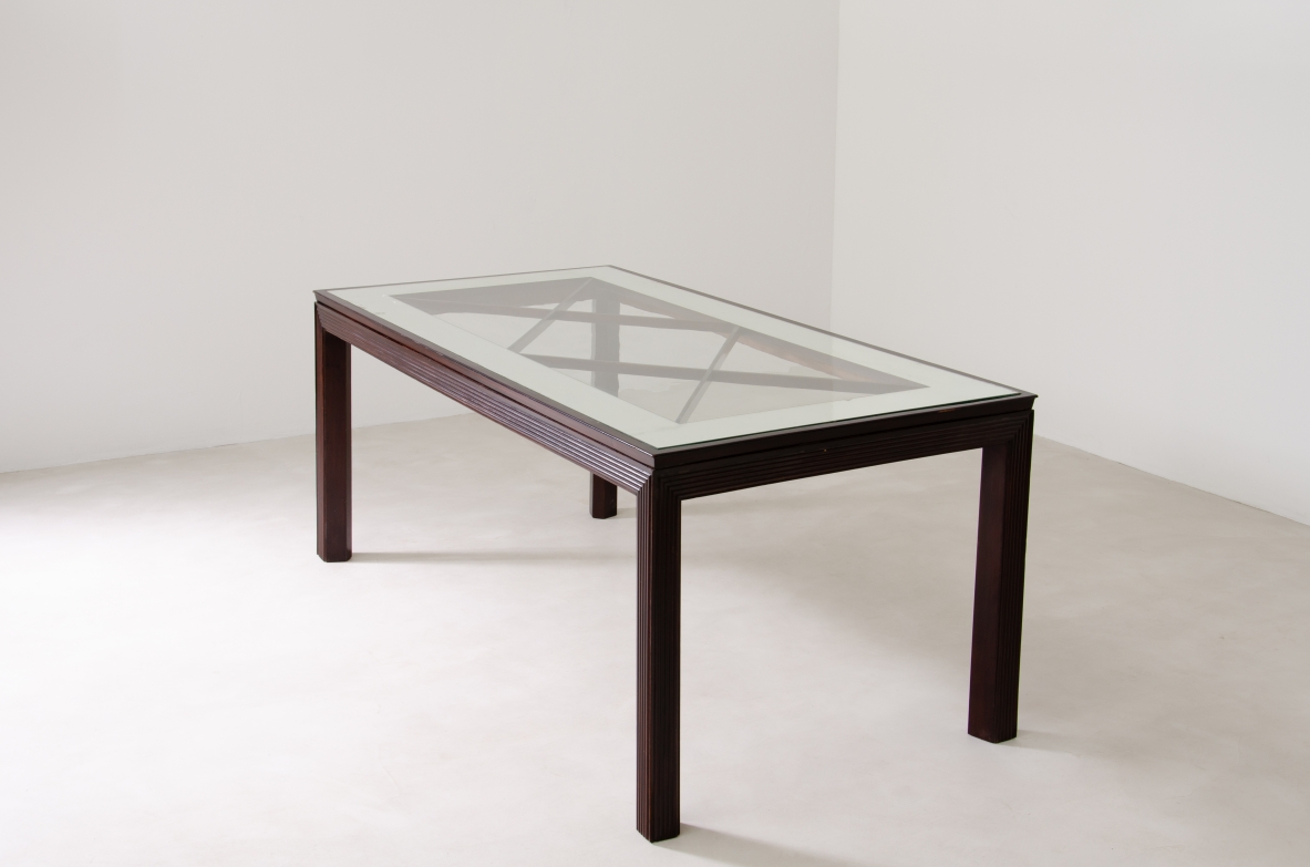 Borsani Varedo, splendid 1940's dining table with crystal glass and mirror top.