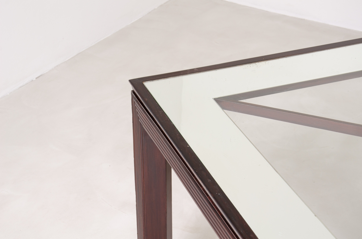 Borsani Varedo, splendid 1940's dining table with crystal glass and mirror top.
