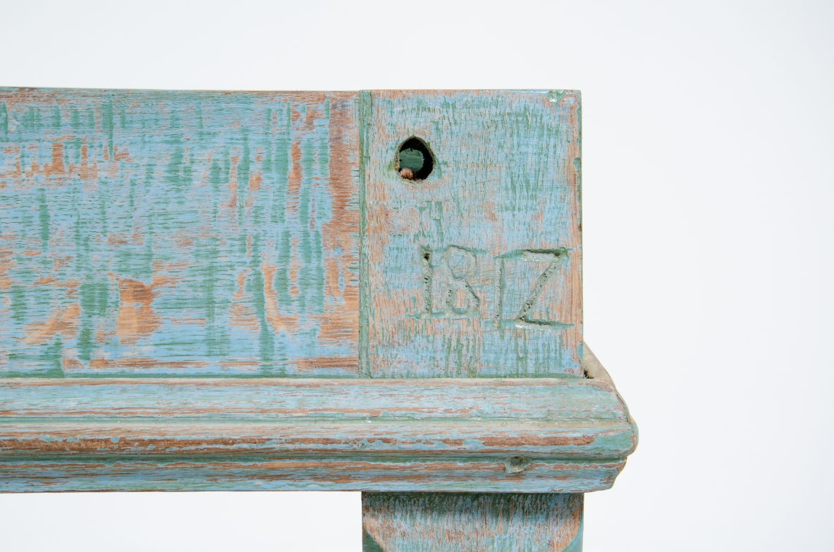 Antique table in light blue painted wood.  Austria, 1850's.