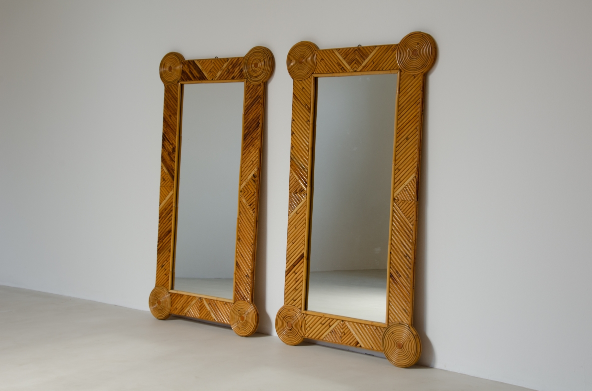 Colin Morrow, pair of large mirrors with rattan frame.1970's.