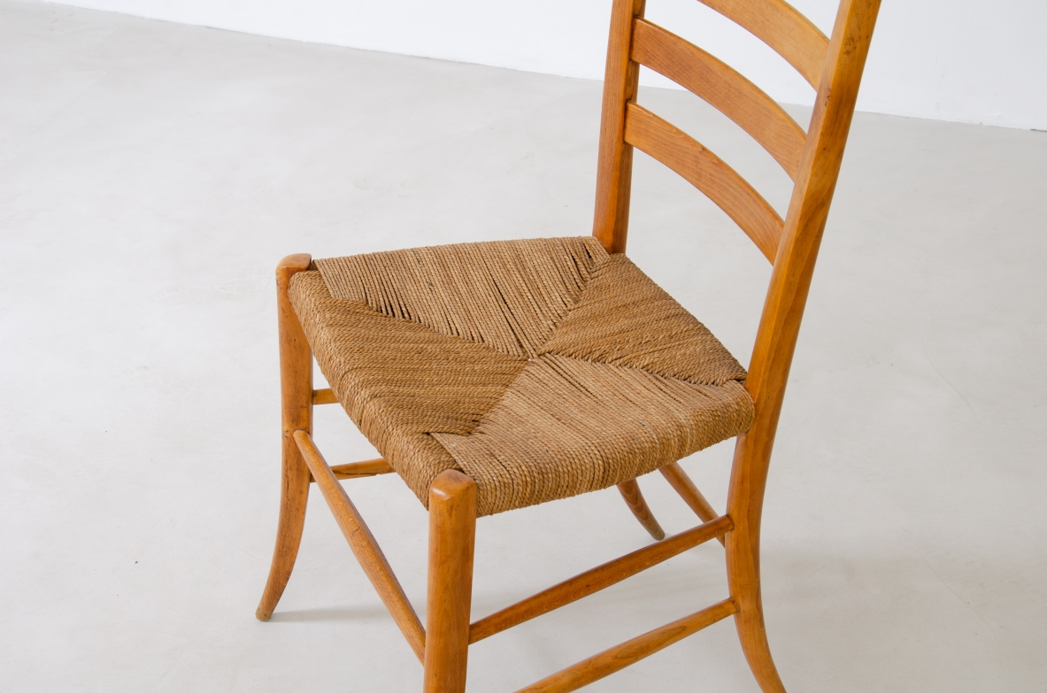 Paolo Buffa, set of four stunning 1940's high back chairs in light wood with original straw seat in very good condition.