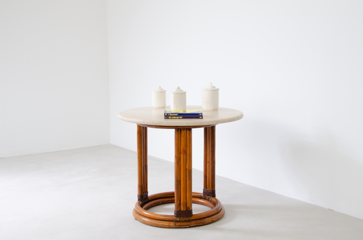 1970's Italian coffee table in bamboo with top in 