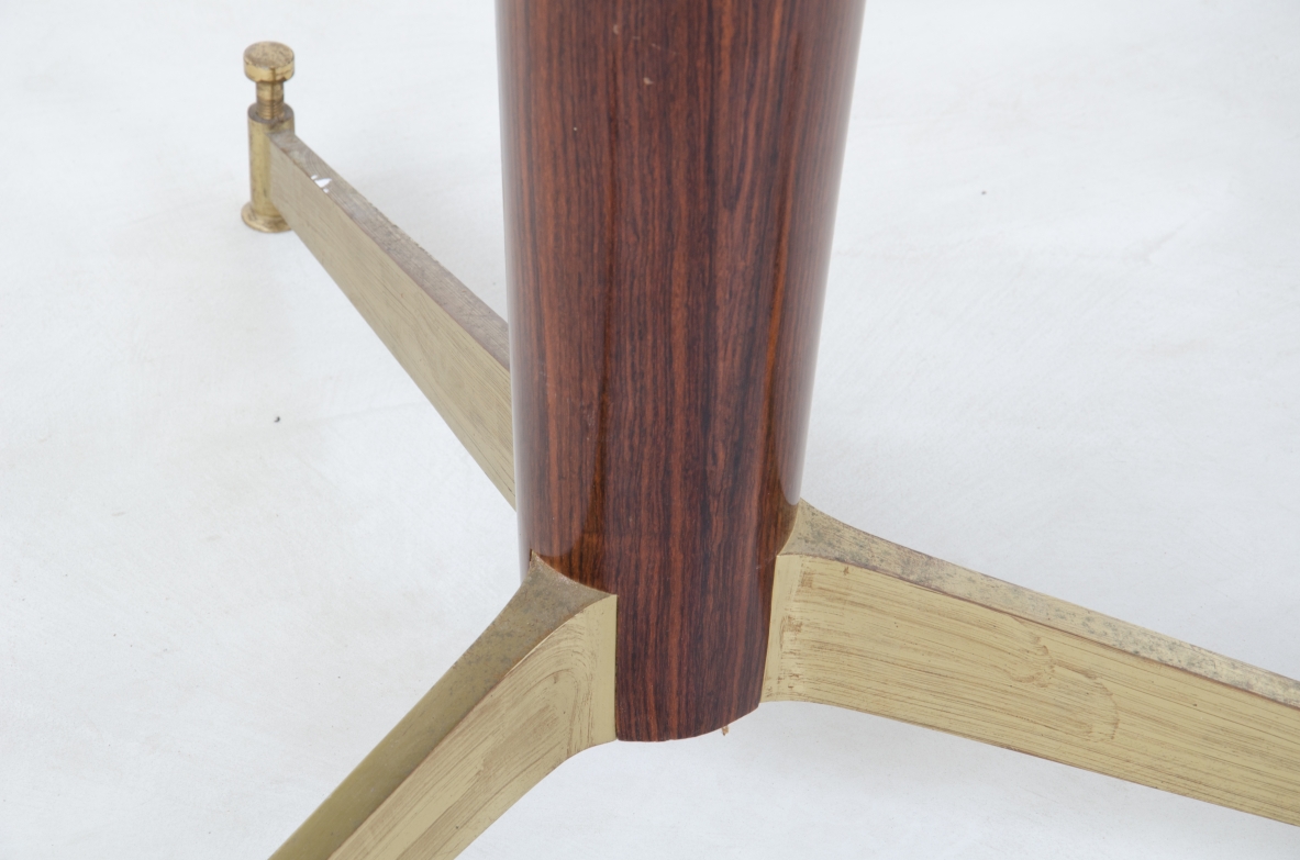 Melchiorre Bega, stunning 1950's round table in Macassar wood with a splendid bronze tripod base.