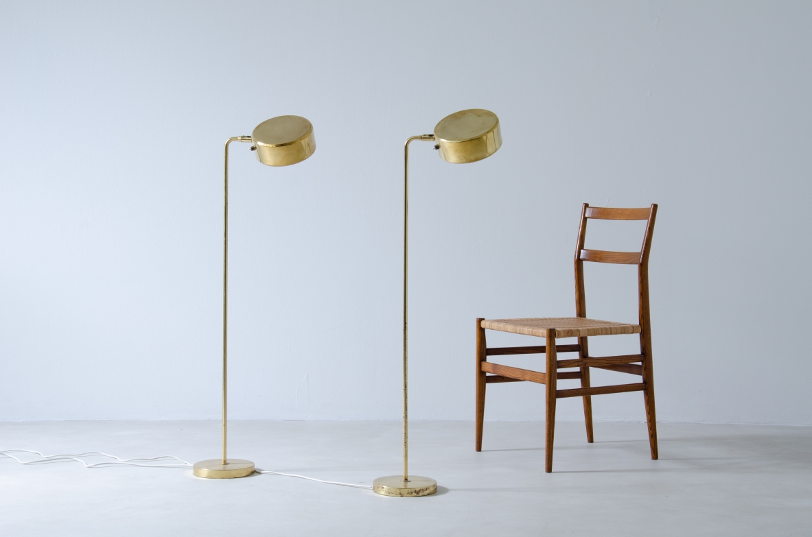Hans Pherson, pair of brass lamps with adjustable shade. Sweden early 1960s.