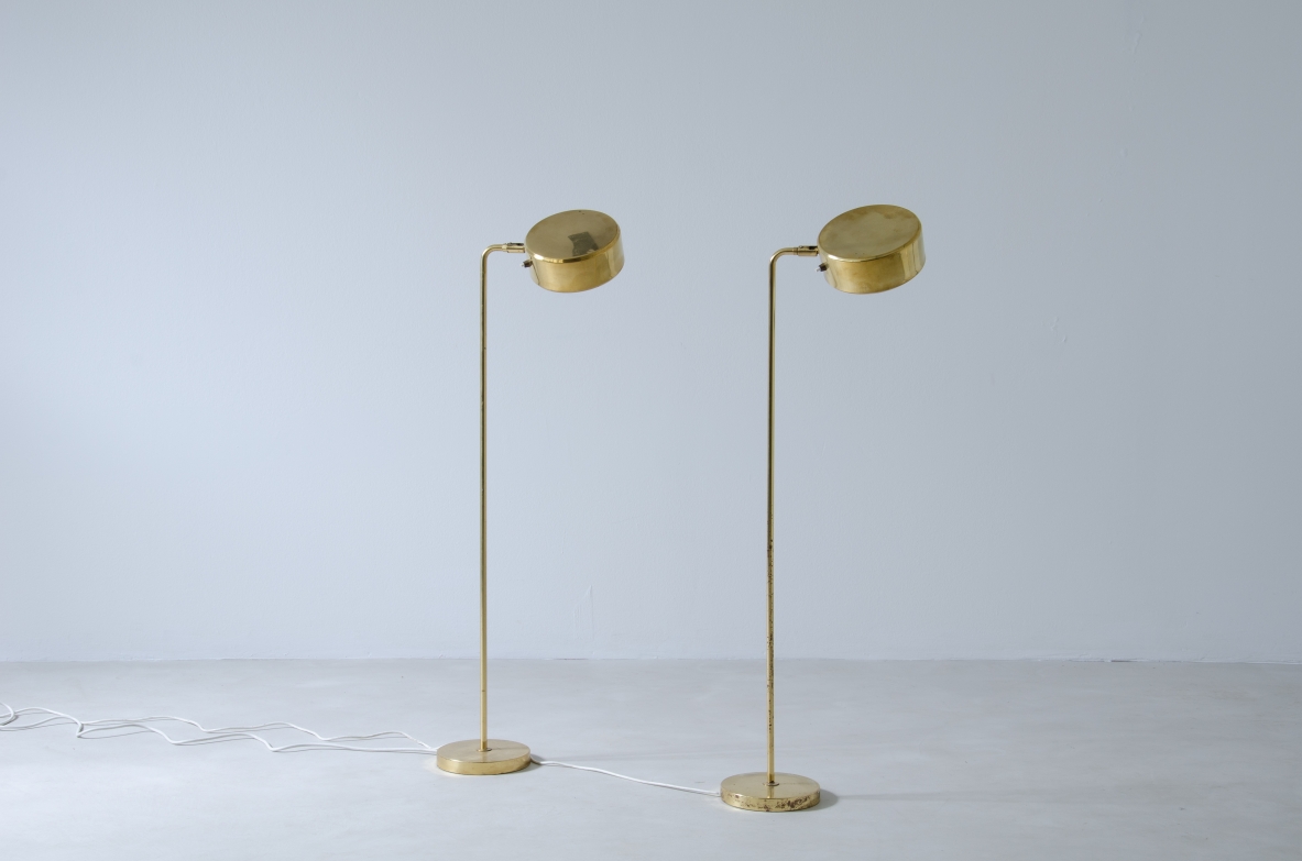Hans Pherson, pair of brass lamps with adjustable shade. Sweden early 1960s.