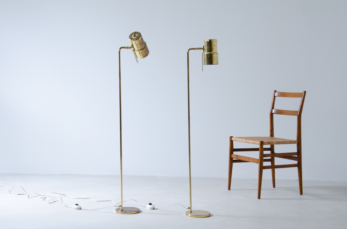 Hans-Agne Jakobsson  Pair of 1950's floor lamps mod. G-154 in brass.  Prod. Hay, Sweden, 1950s.