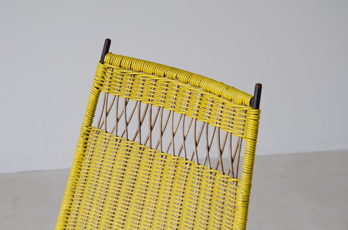 Pair of armchairs with iron structure and interweaving in rubber and rush wire.  Prod. Saporiti 1950s.