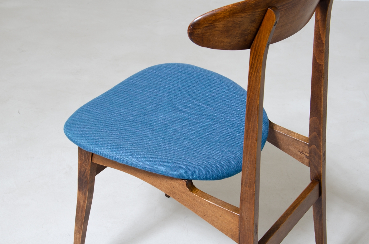 Set of 4 chairs in wood and upholstered fabric.  Italian manufacture 1960s.