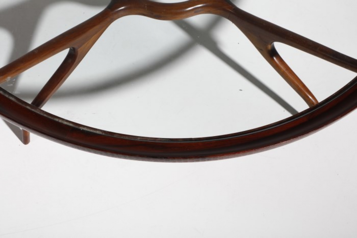 Giuseppe Scapinelli, large coffee table with organically shaped structure in rosewood and glass top, 1960s. 