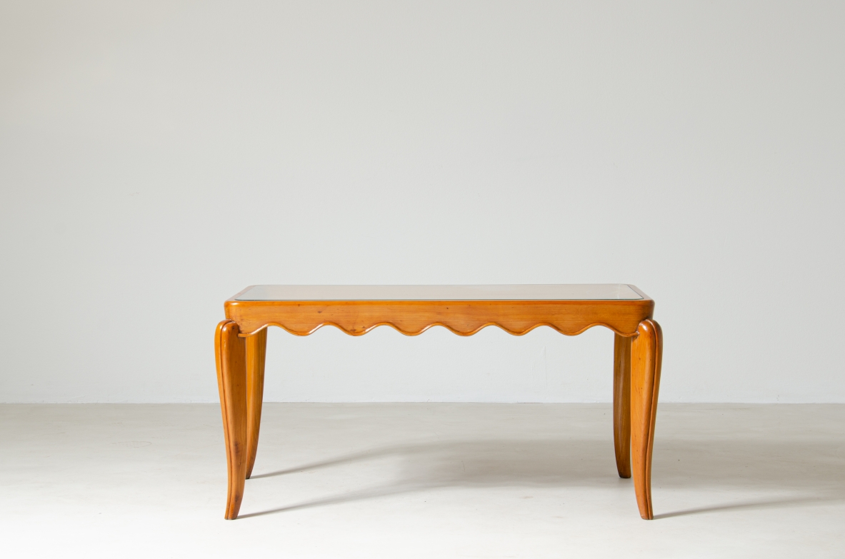 Paolo Buffa, rare 1940's coffee table in maple wood with star inlays in brass, iconic of his most refined pieces.