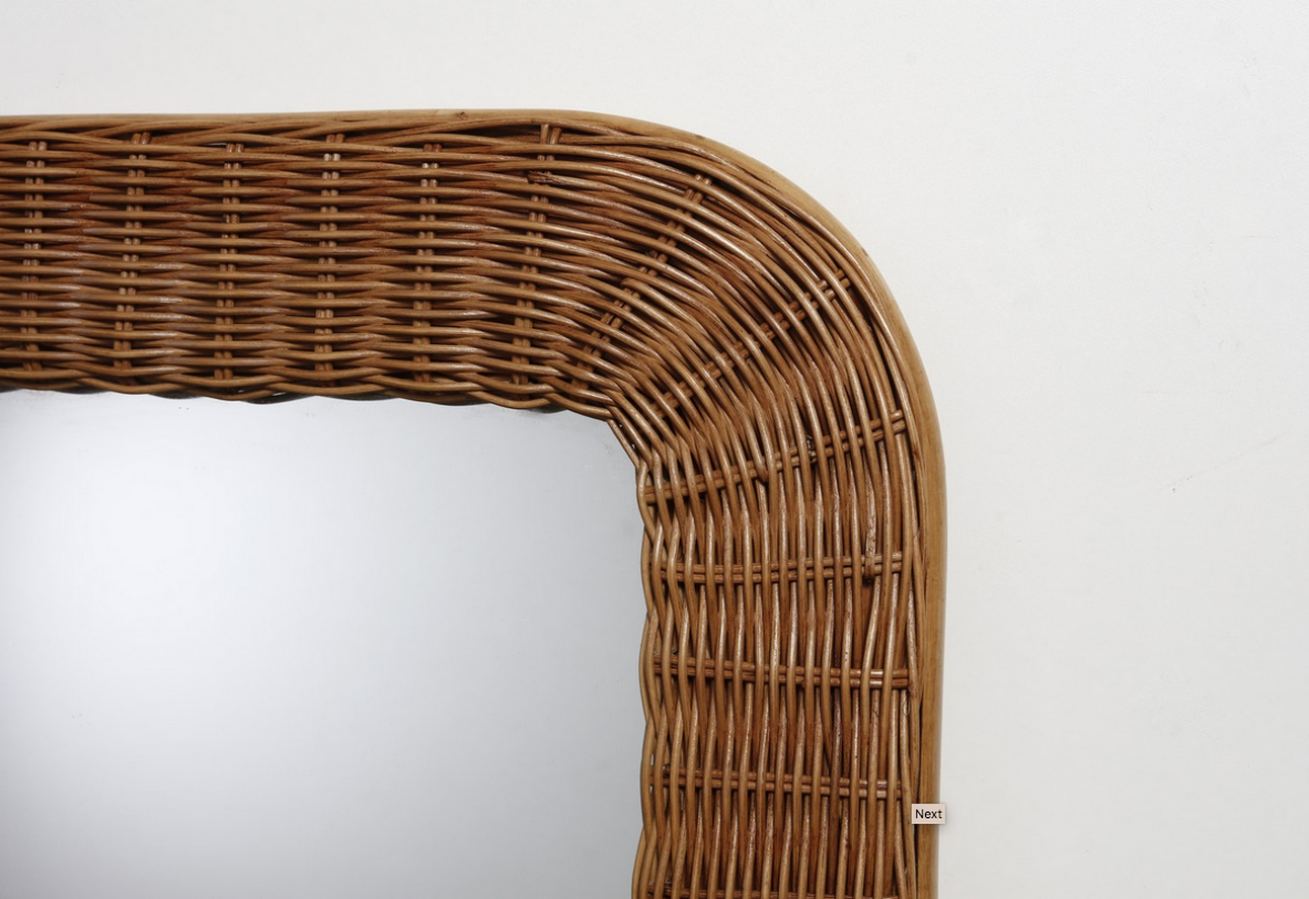 Pair of mirrors in woven cane.  Italian manufacture, 1960s. 