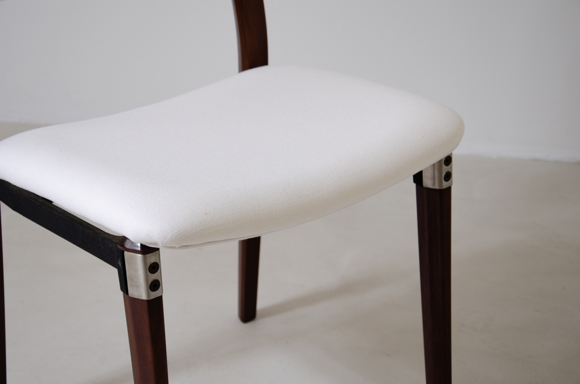 Eugenio Gerli (1923-2013)  Rare set of 8 chairs with structure in rosewood, metal and steel details.  Tecno Manufacture 1960.