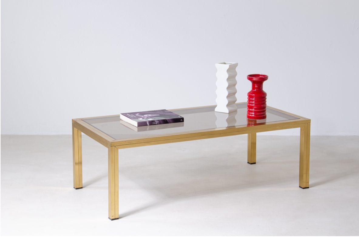 Romeo Rega (1925-1984)  Large Coffee Table in brass with burnished glass top.   Manufacture Rega & Co, Rome, 1970s.