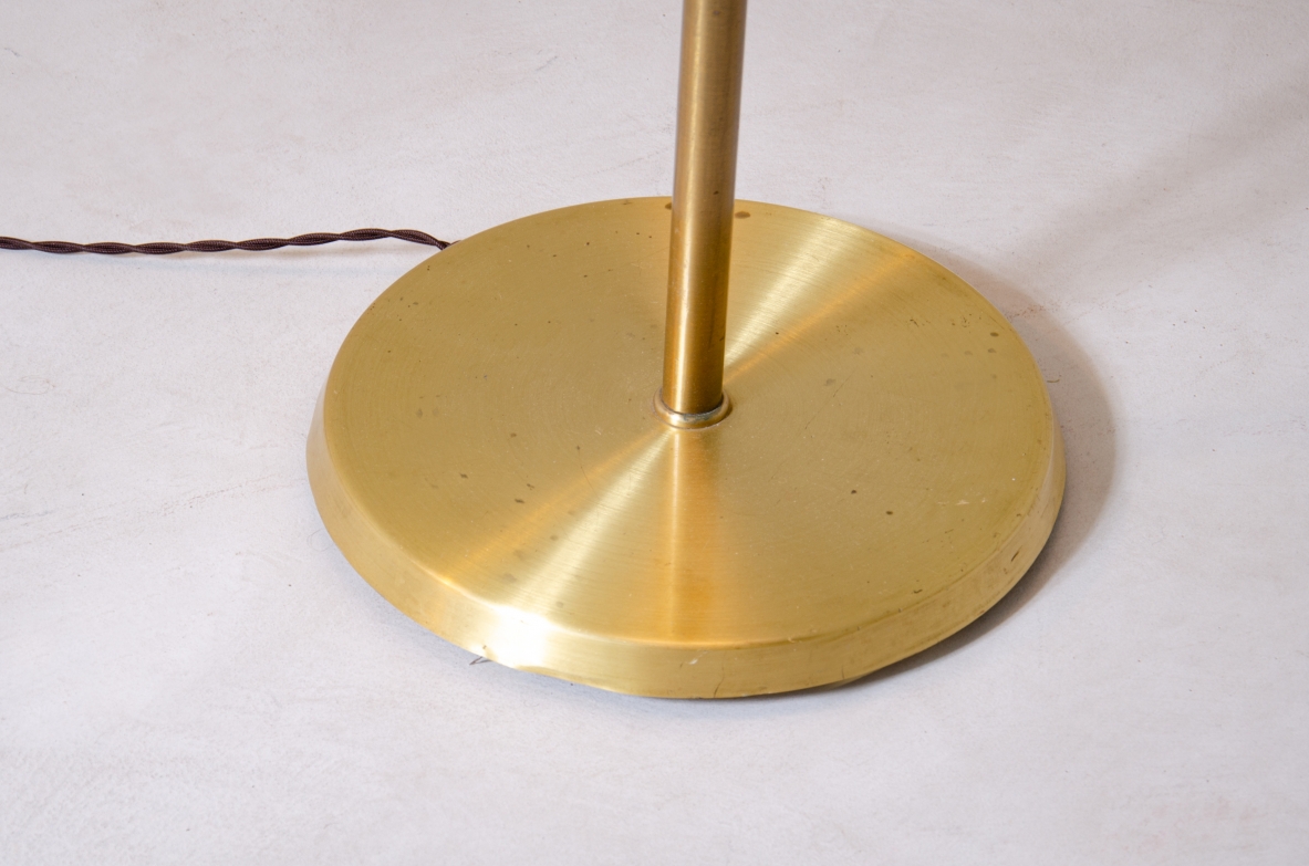 Pair of Swedish floor lamps in brass and fabric lampshade.  Produced by ASEA.  Sweden, 1940s