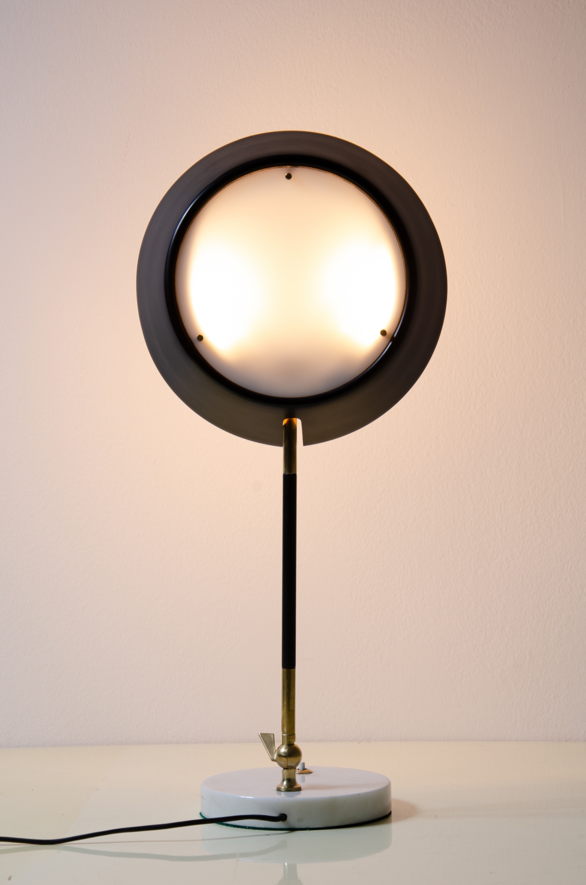 Stilux Milano Table lamp in painted metal and perplex and marble base.  Italian manufacture, 1950s